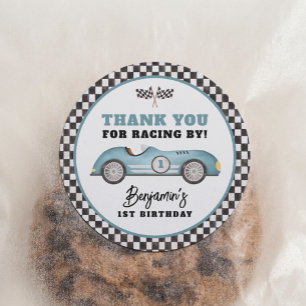 Blauwe Race Auto Snel Een Jongen Verjaardagsfeestj Ronde Sticker