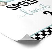 Blauwe race auto snelheidslimiet 2 verjaardagsbord poster (Hoek)