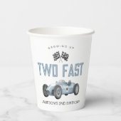 Blauwe Race Auto Twee Snelle 2e verjaardagsfeest Papieren Bekers (Achterkant)