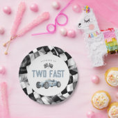 Blauwe Race Auto Twee Snelle 2e verjaardagsfeest Papieren Bordje (Feest)