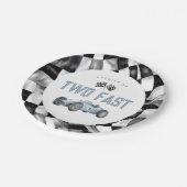 Blauwe Race Auto Twee Snelle 2e verjaardagsfeest Papieren Bordje (Gekanteld)