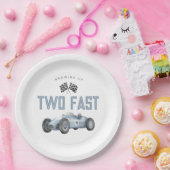 Blauwe Race Auto Twee Snelle 2e verjaardagsfeest Papieren Bordje (Feest)