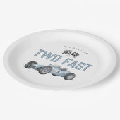 Blauwe Race Auto Twee Snelle 2e verjaardagsfeest Papieren Bordje (Gekanteld)