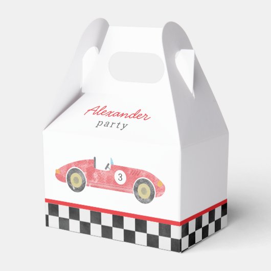 Blauwe race auto verjaardag bedankdoosjes (Voorkant Zijde)