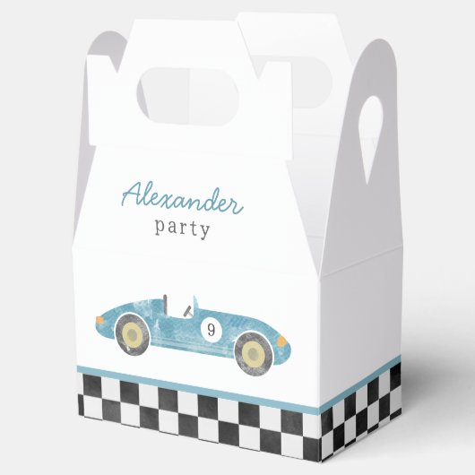 Blauwe race auto verjaardag bedankdoosjes (Geopend)