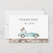 Blauwe Race Auto Verjaardag Bedankkaart (Voorkant)
