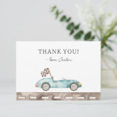 Blauwe Race Auto Verjaardag Bedankkaart (Staand voorkant)