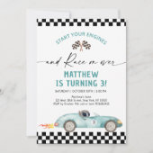 Blauwe Race Auto Verjaardag Kaart (Voorkant)