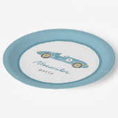 Blauwe race auto verjaardag papieren bordje (Gekanteld)