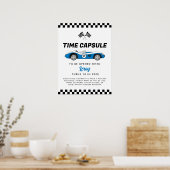 Blauwe  Race Auto Verjaardag Tijd Capsule Poster (Keuken)