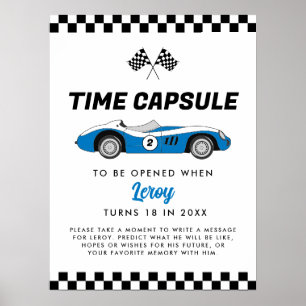 Blauwe  Race Auto Verjaardag Tijd Capsule Poster