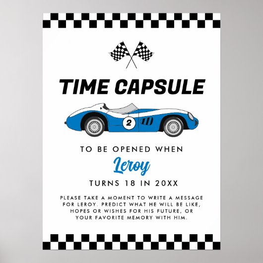 Blauwe  Race Auto Verjaardag Tijd Capsule Poster (Voorkant)