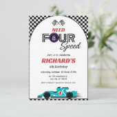 Blauwe Race Auto Verjaardag | Vereist vier snelhed Kaart (Staand voorkant)