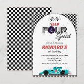 Blauwe Race Auto Verjaardag | Vereist vier snelhed Kaart (Voorkant / Achterkant)