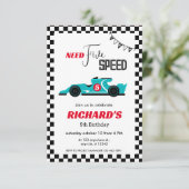 Blauwe Race Auto Verjaardag | Vereist vijf snelhed Kaart (Staand voorkant)