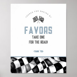 Blauwe Race Auto Verjaardagsfeestje Favorieten Sig Poster