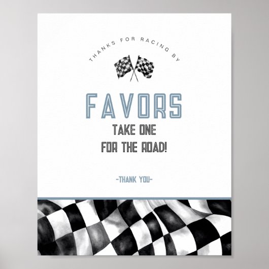 Blauwe Race Auto Verjaardagsfeestje Favorieten Sig Poster (Voorkant)