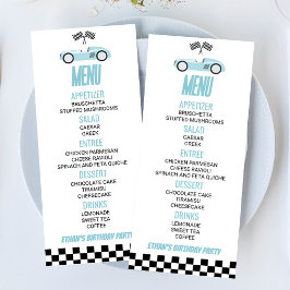 Blauwe Race Auto Verjaardagsfeestje Voedsel Menu