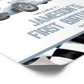Blauwe Race Auto Verjaardagsfeestje Welkomstbord Poster (Hoek)
