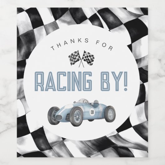 Blauwe Race Auto Verjaardagsfeestje Wijnlabel Wijn Etiket (Enkel label)