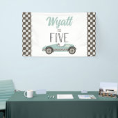 Blauwe raceauto 5e verjaardagsbanner spandoek (Beurs)