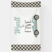Blauwe raceauto 5e verjaardagsbanner spandoek (Verticaal)
