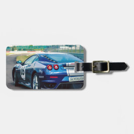 Blauwe Raceauto Bagagelabel