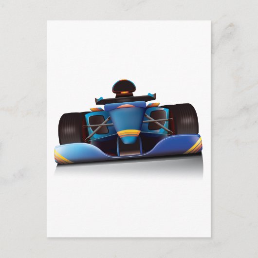 Blauwe raceauto briefkaart (Voorkant)