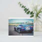 Blauwe Raceauto Briefkaart (Staand voorkant)