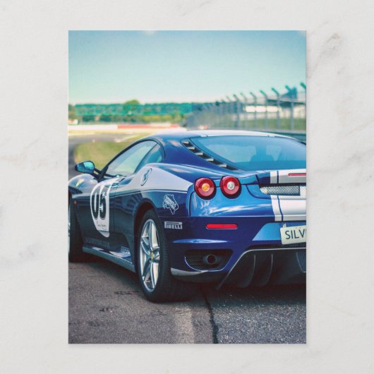 Blauwe Raceauto Briefkaart (Voorkant)