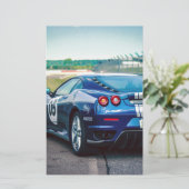 Blauwe Raceauto Briefpapier (Staand voorkant)