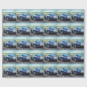Blauwe Raceauto Cadeaupapier (Vlak)