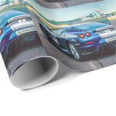 Blauwe Raceauto Cadeaupapier (Rol Hoek)