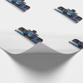 Blauwe Raceauto Cadeaupapier (Hoek)