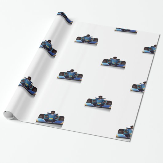 Blauwe Raceauto Cadeaupapier (Uitgerold)