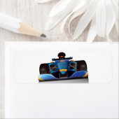 Blauwe Raceauto Etiket (Insitu)