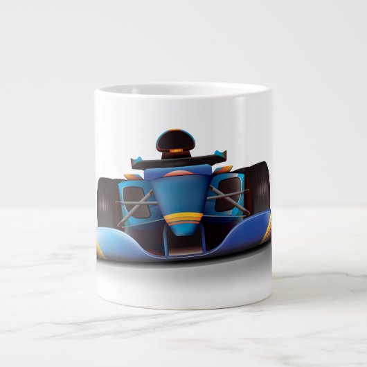 Blauwe raceauto grote koffiekop (Voorkant)