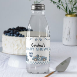 Blauwe Raceauto Jongens Baby Shower Waterfles Labe Etiket