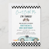 Blauwe raceauto kan me niet pakken ik ben drie jaa kaart (Voorkant)