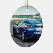 Blauwe Raceauto Keramisch Ornament (Rechts)