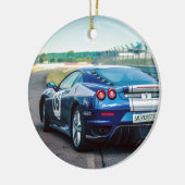 Blauwe Raceauto Keramisch Ornament (Links)