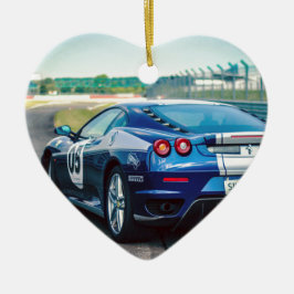 Blauwe Raceauto Keramisch Ornament