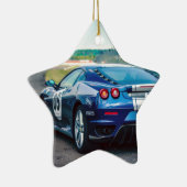 Blauwe Raceauto Keramisch Ornament (Rechts)