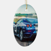 Blauwe raceauto keramisch ornament (Rechts)