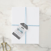 Blauwe Raceauto Klaar Afloop Baby Shower Cadeaulabel (Met Touw)