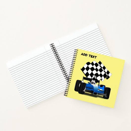 Blauwe raceauto met geruite vlag notitieboek (Binnen)