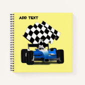 Blauwe raceauto met geruite vlag notitieboek (Voorkant)