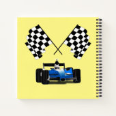 Blauwe raceauto met geruite vlag notitieboek (Achterkant)