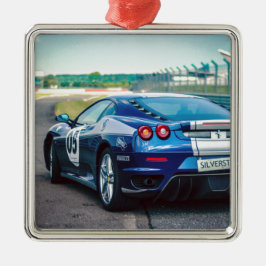 Blauwe Raceauto Metalen Ornament