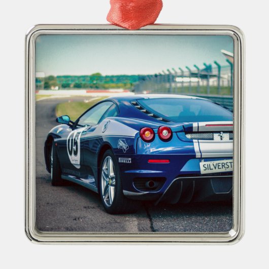 Blauwe Raceauto Metalen Ornament (Voorkant)